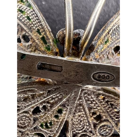 Vintage Alieti Adriana 800 silver Italian enameled filigree butterfly brooch pin - Picture 7 of 15